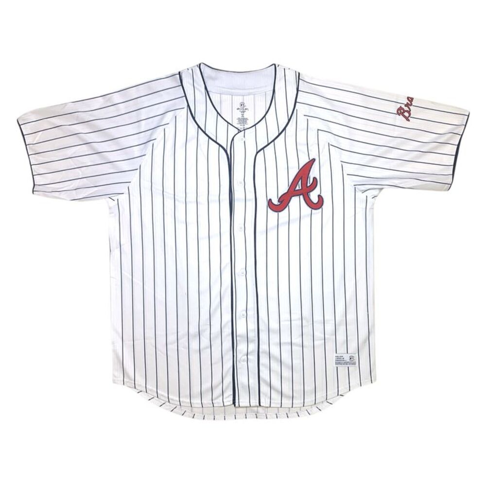 MLB Adult Button Down Embroidered Team Logo Jersey - White-Atlanta Braves